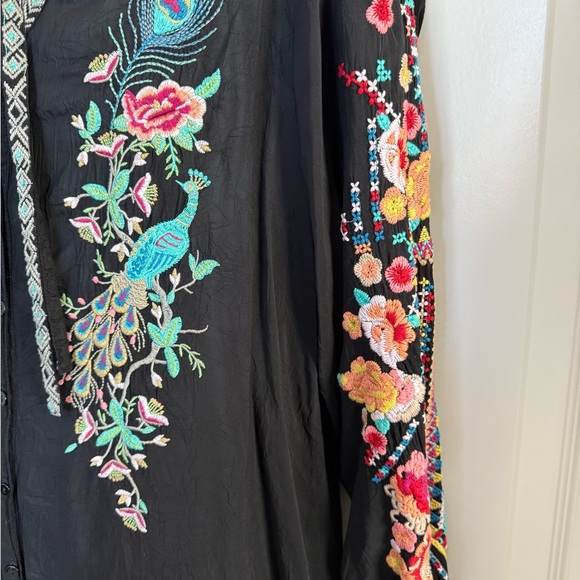 Johnny Was Pink and Green Embellished Blouse with 3/4 Sleeves - Picture 7 of 8